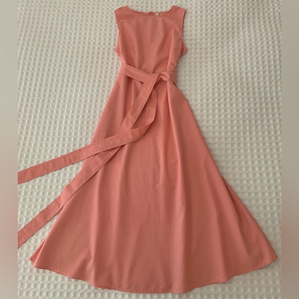Grae Cove Peach Salmon Linen Cotton Sleeveless Midi Dress S